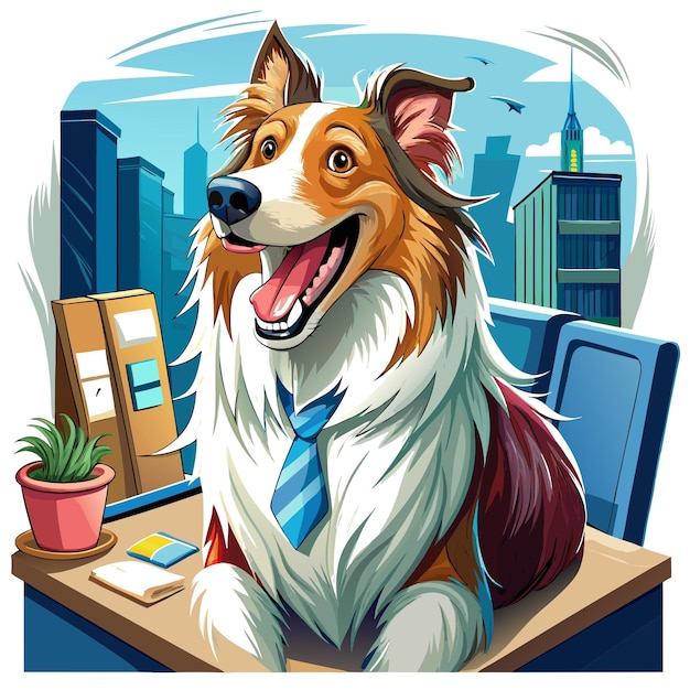 Collie dog puzzled laughs office vector