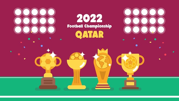 Vector collocation of fifa world cup trophy in qatar 2022, different types of prizes football competition