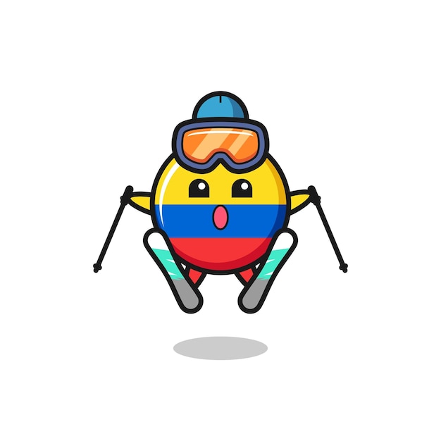 Colombia flag badge mascot character as a ski player