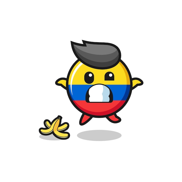 Colombia flag cartoon is slip on a banana peel cute design