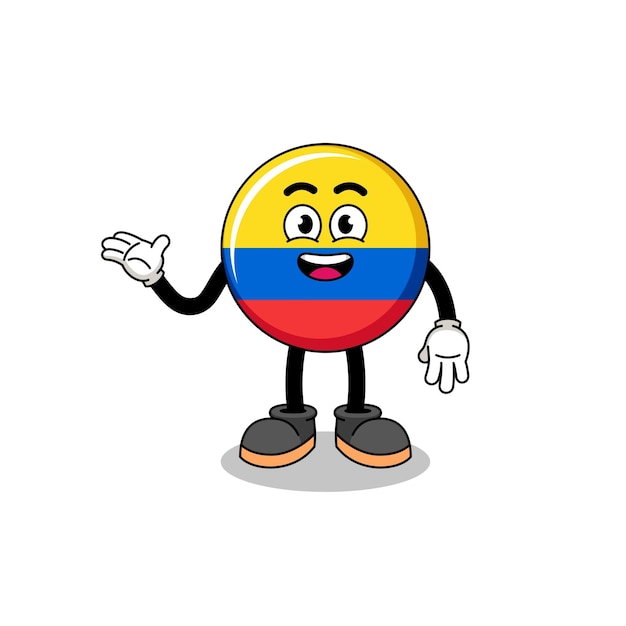 Colombia flag cartoon with welcome pose