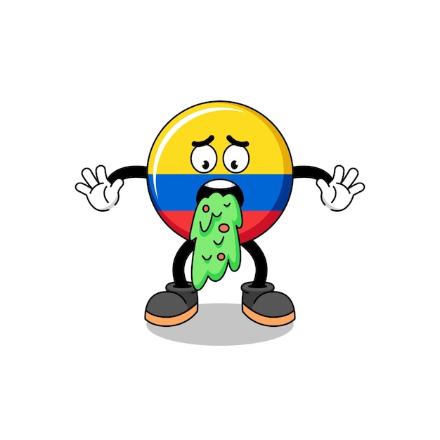 Colombia flag mascot cartoon vomiting