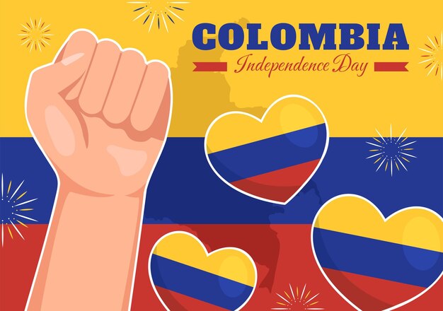 Colombia Independence Day Illustration with Waving Flag in National Holiday Celebration Templates