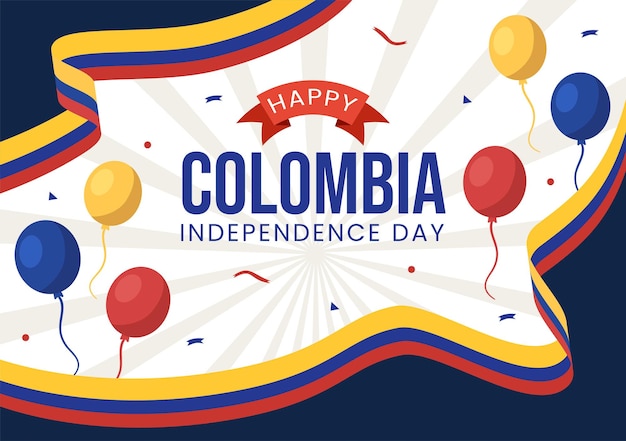 Colombia Independence Day Illustration with Waving Flag in National Holiday Celebration Templates