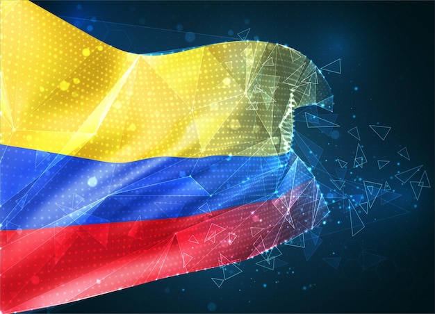 Colombia,  vector flag, virtual abstract 3D object from triangular polygons on a blue background