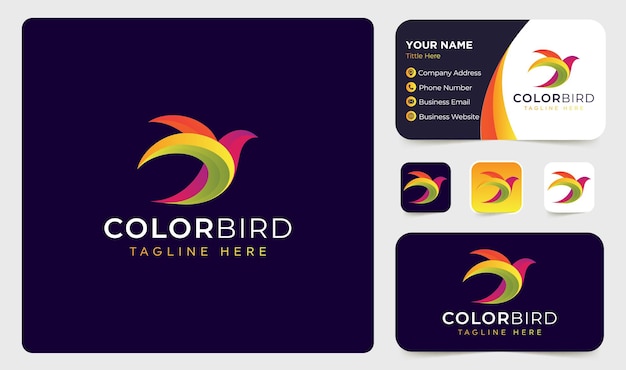 Vector color bird logo design vector with business card template