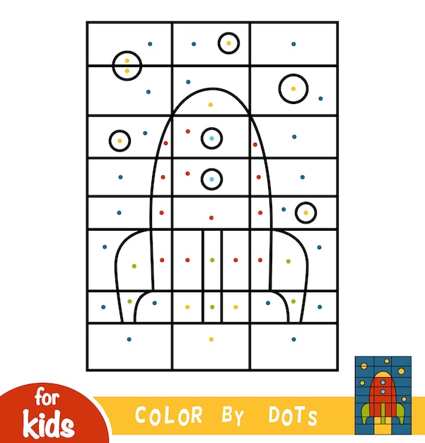 Color by dots, education game for children, Spaceship