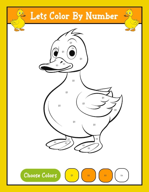 Color by number coloring page printable activity With Cute Duck