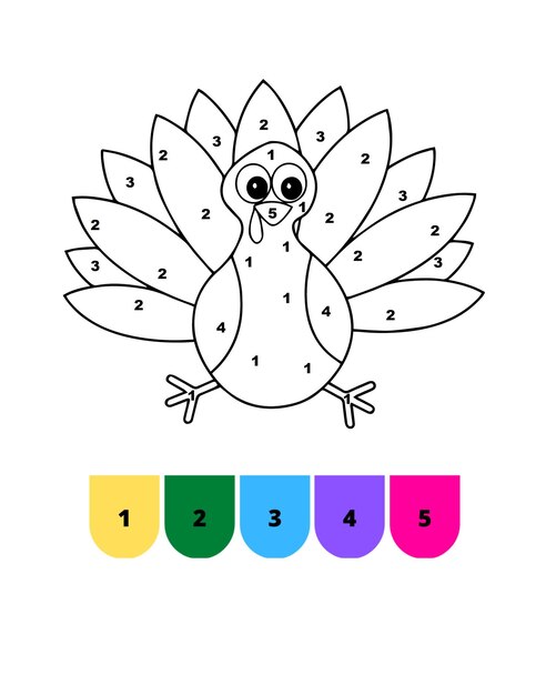 Vector color by number thanksgiving coloring pages thanksgiving color by number page for kids