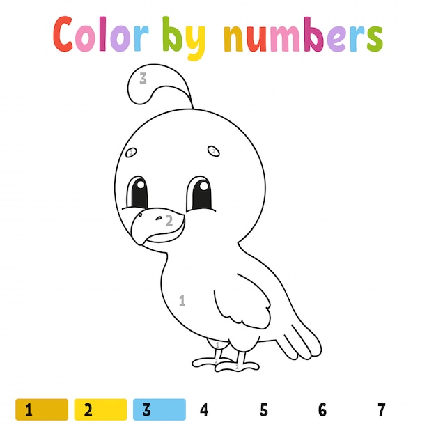 Color by numbers. Coloring book for kids. Cheerful character.  