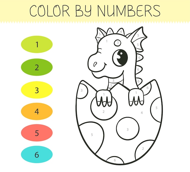 Color by numbers coloring book for kids cute dragon in the egg Coloring page with cartoon dragon