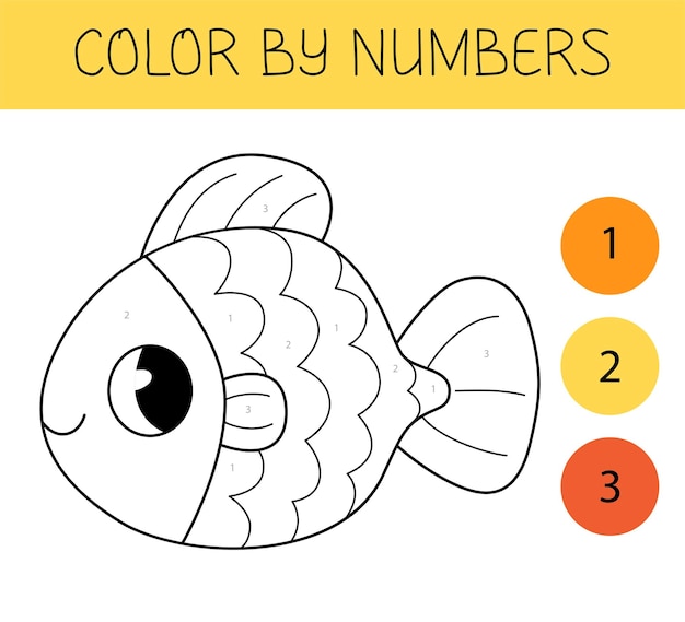 Color by numbers coloring book for kids with goldfish Coloring page with cute cartoon goldfish