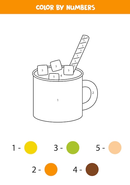 Color cacao cup by numbers Worksheet for kids