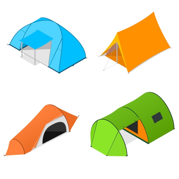 Color Camping Tent Set. Tourist Camp.