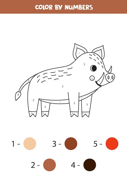 Color cartoon boar by numbers Worksheet for kids