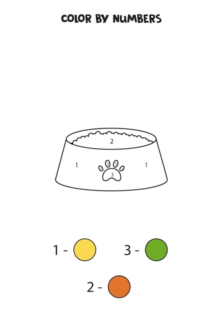 Color cartoon cat bowl by numbers Worksheet for kids