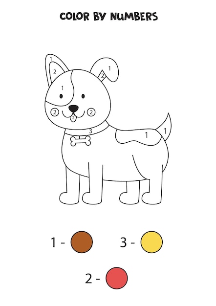 Color cartoon dog by numbers Worksheet for kids