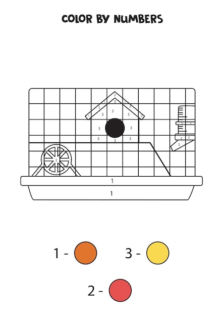 Color cartoon hamster cage by numbers Worksheet for kids