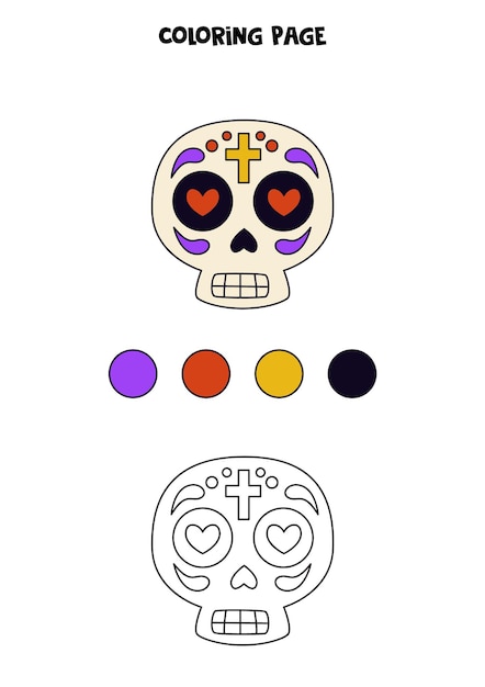 Color cartoon Mexican skull Worksheet for kids