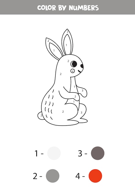 Color cartoon rabbit by numbers Worksheet for kids