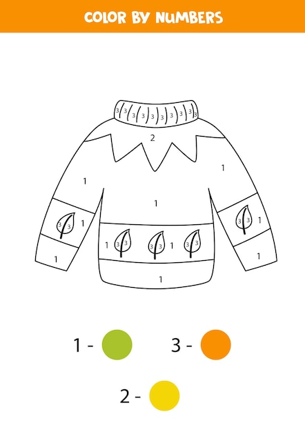 Color cartoon sweater by numbers Worksheet for kids