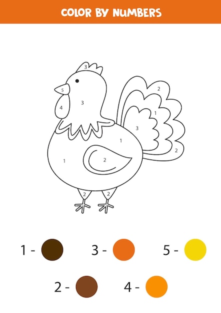 Color cartoon turkey by numbers Worksheet for kids