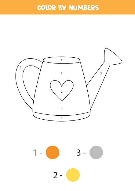 Color cartoon watering can by numbers Worksheet for kids