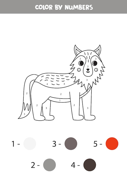 Color cartoon wolf by numbers Worksheet for kids