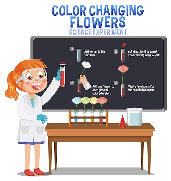 Vector color changing flowers science experiment