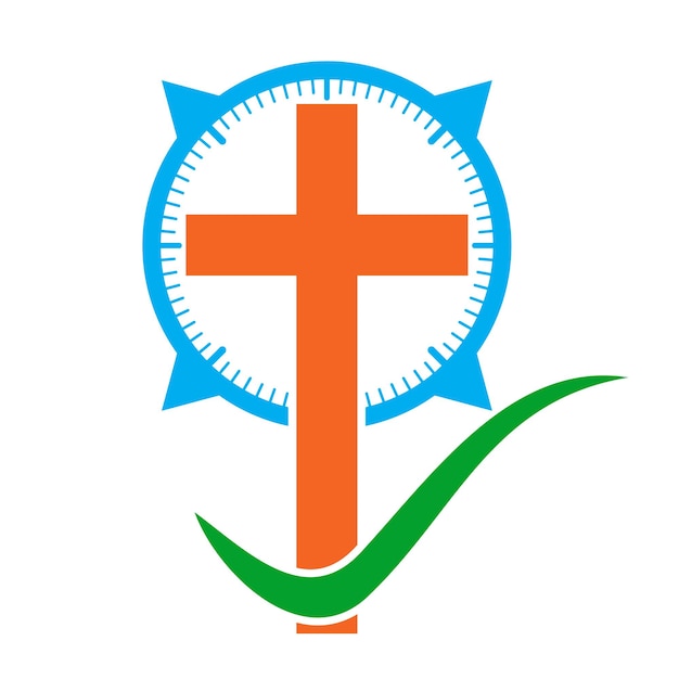 Color Christian Cross icon with Compass. Vector illustration. Concept christian symbol in flat design.