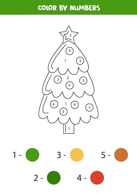 Color Christmas tree by numbers Worksheet for kids