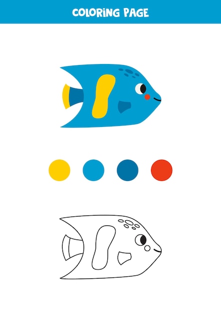 Color cute angel fish Worksheet for kids