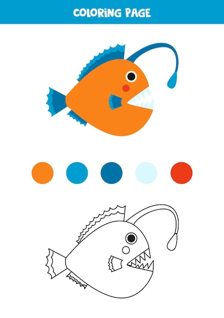 Color cute angler fish Worksheet for kids