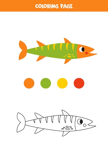 Color cute barracuda fish Worksheet for kids