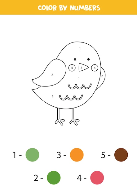 Color cute bird by numbers Worksheet for kids