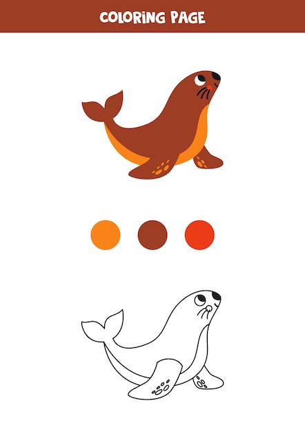 Color cute brown sea lion Worksheet for kids