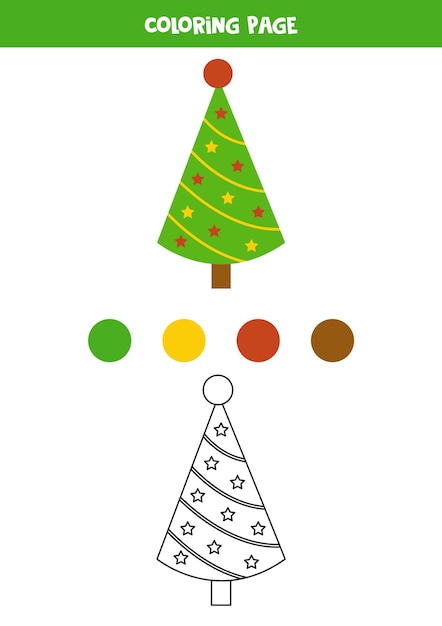 Color cute cartoon Christmas tree. Worksheet for kids.