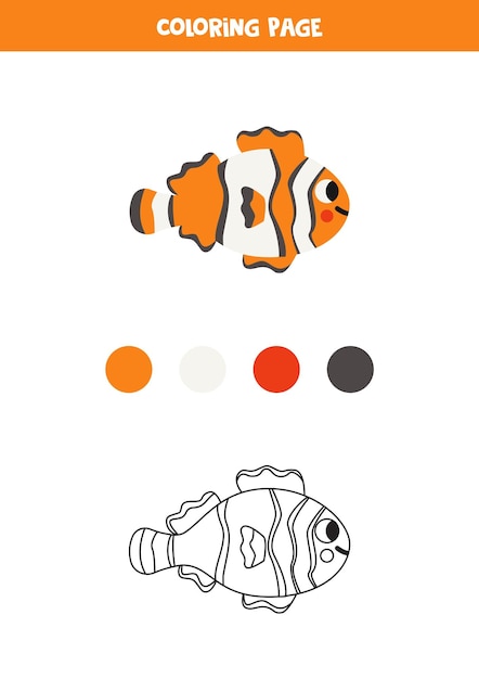 Color cute cartoon clownfish Worksheet for kids