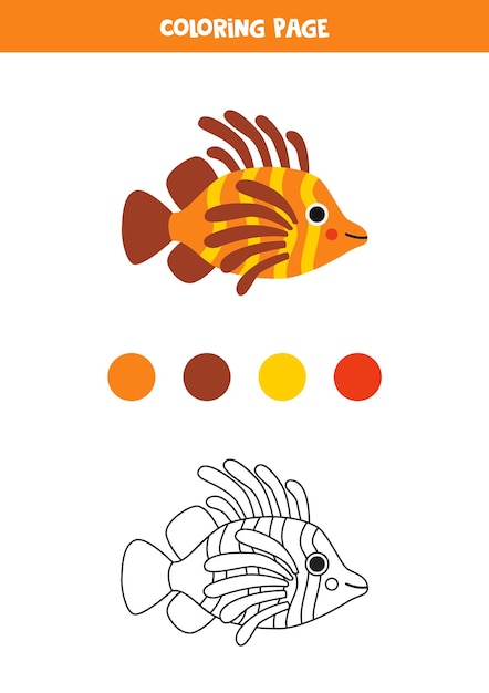 Color cute cartoon lionfish Worksheet for kids