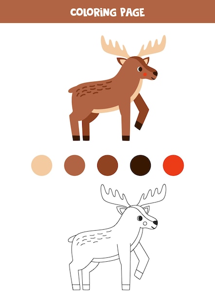 Color cute cartoon moose Worksheet for kids