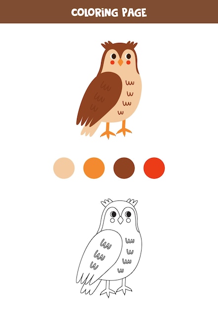 Color cute cartoon owl Worksheet for kids