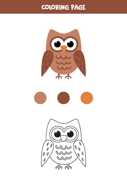 Color cute cartoon owl. Worksheet for kids.