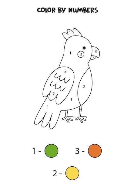 Color cute cartoon parrot by numbers Worksheet for kids