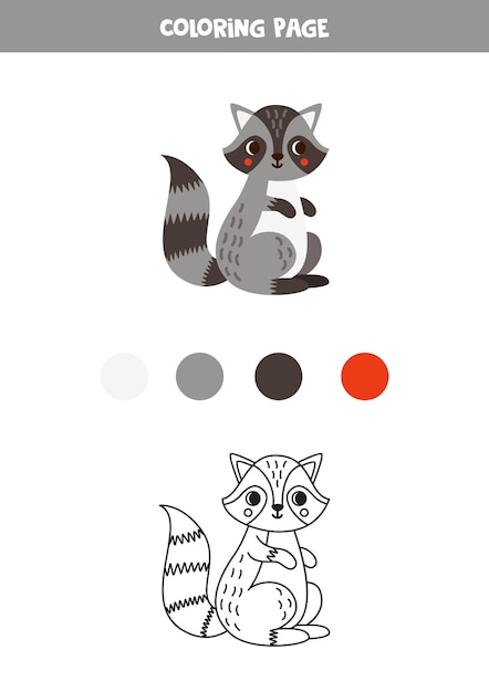 Color cute cartoon raccoon Worksheet for kids