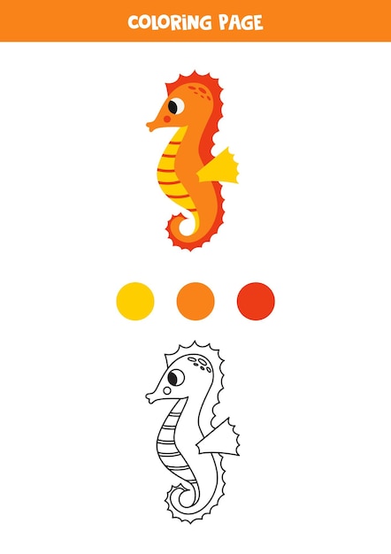 Color cute cartoon seahorse Worksheet for kids