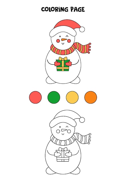 Color cute cartoon snowman. Worksheet for kids.