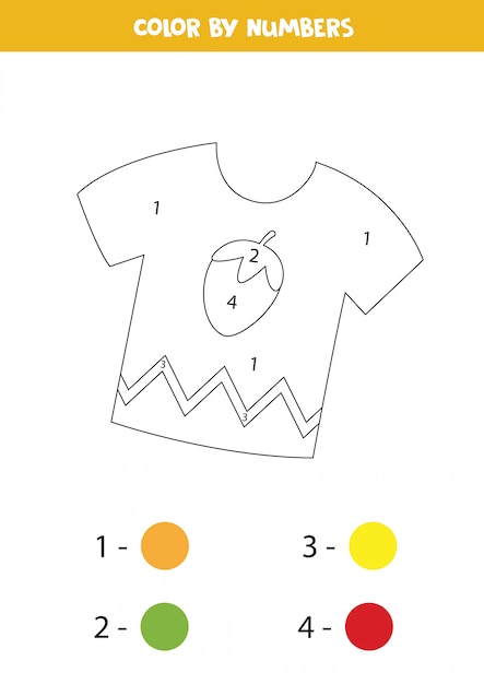 Color cute cartoon tshirt by numbers. Coloring page for kids.