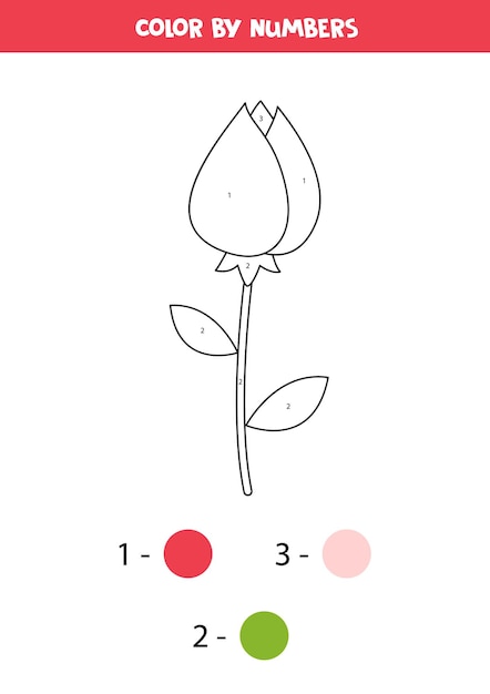 Color cute cartoon valentine rose by numbers