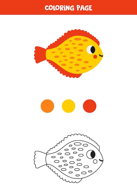 Color cute flounder fish Worksheet for kids