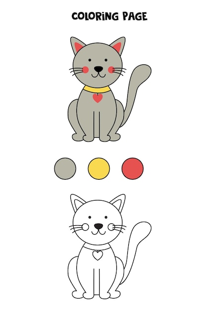 Color cute gray cat Worksheet for kids